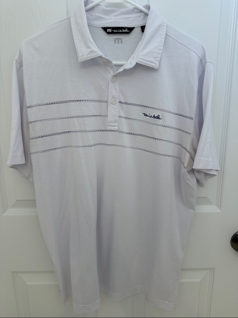Travis Mathew Light Gray/White Short-Sleeve Polo with Horizontal Stripe Detail